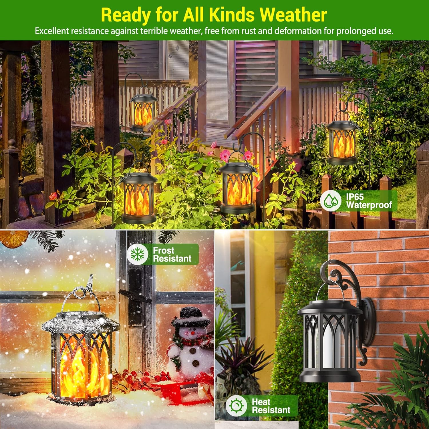 Solar Lantern Outdoor Lights, Upgraded Flickering Flame Hanging Solar Lanterns Lights Outdoor Waterproof - 4 Pack