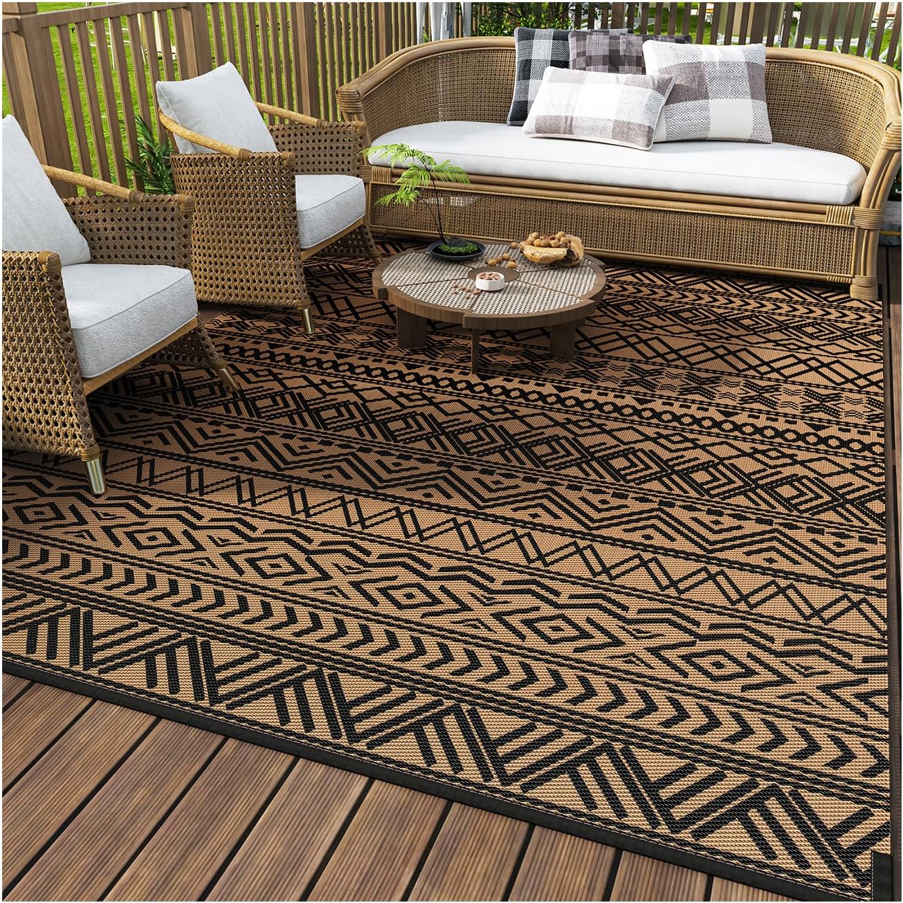 Outdoor Rug Carpet Waterproof 5X8 Outdoor Patio Rug Mat Reverisble Plastic Straw Outdoor Rug for RV Camping Picnic Beach Balcony Boho Grey