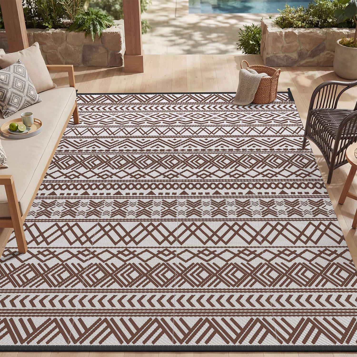 Outdoor Rug Carpet Waterproof 5X8 Outdoor Patio Rug Mat Reverisble Plastic Straw Outdoor Rug for RV Camping Picnic Beach Balcony Boho Grey