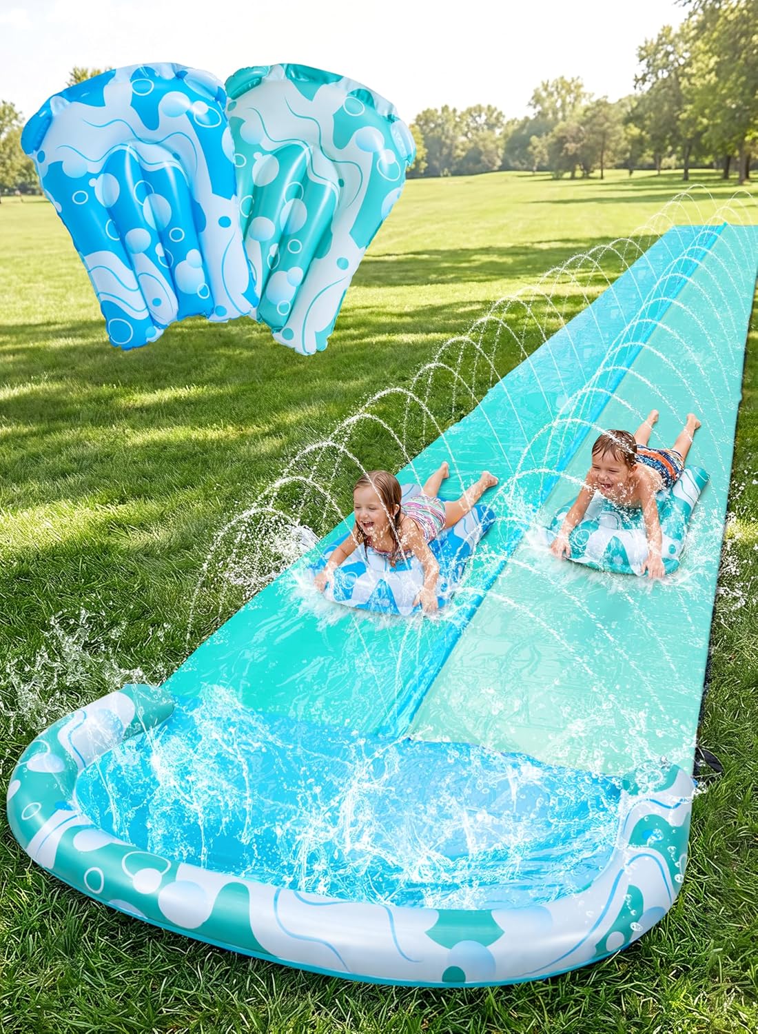 22.5Ft Water Slide and 2 Bodyboards, Lawn Water Slide Summer Slip Waterslides