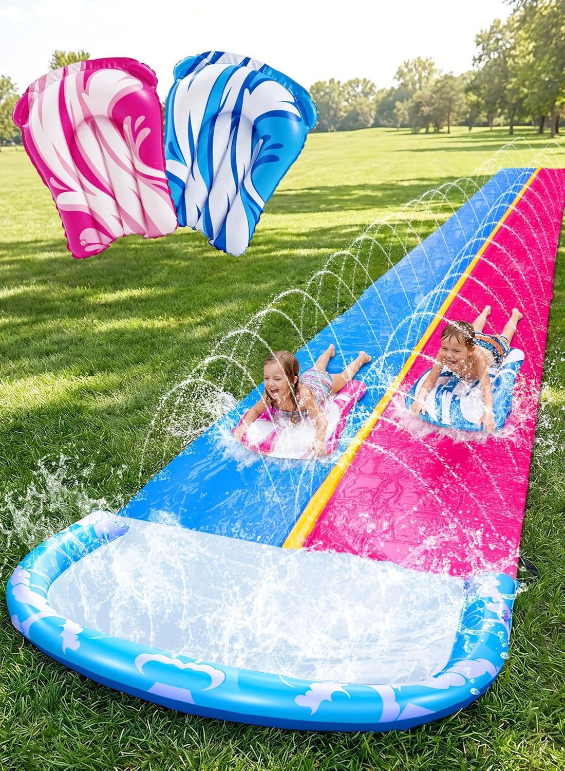 22.5Ft Water Slide and 2 Bodyboards, Lawn Water Slide Summer Slip Waterslides