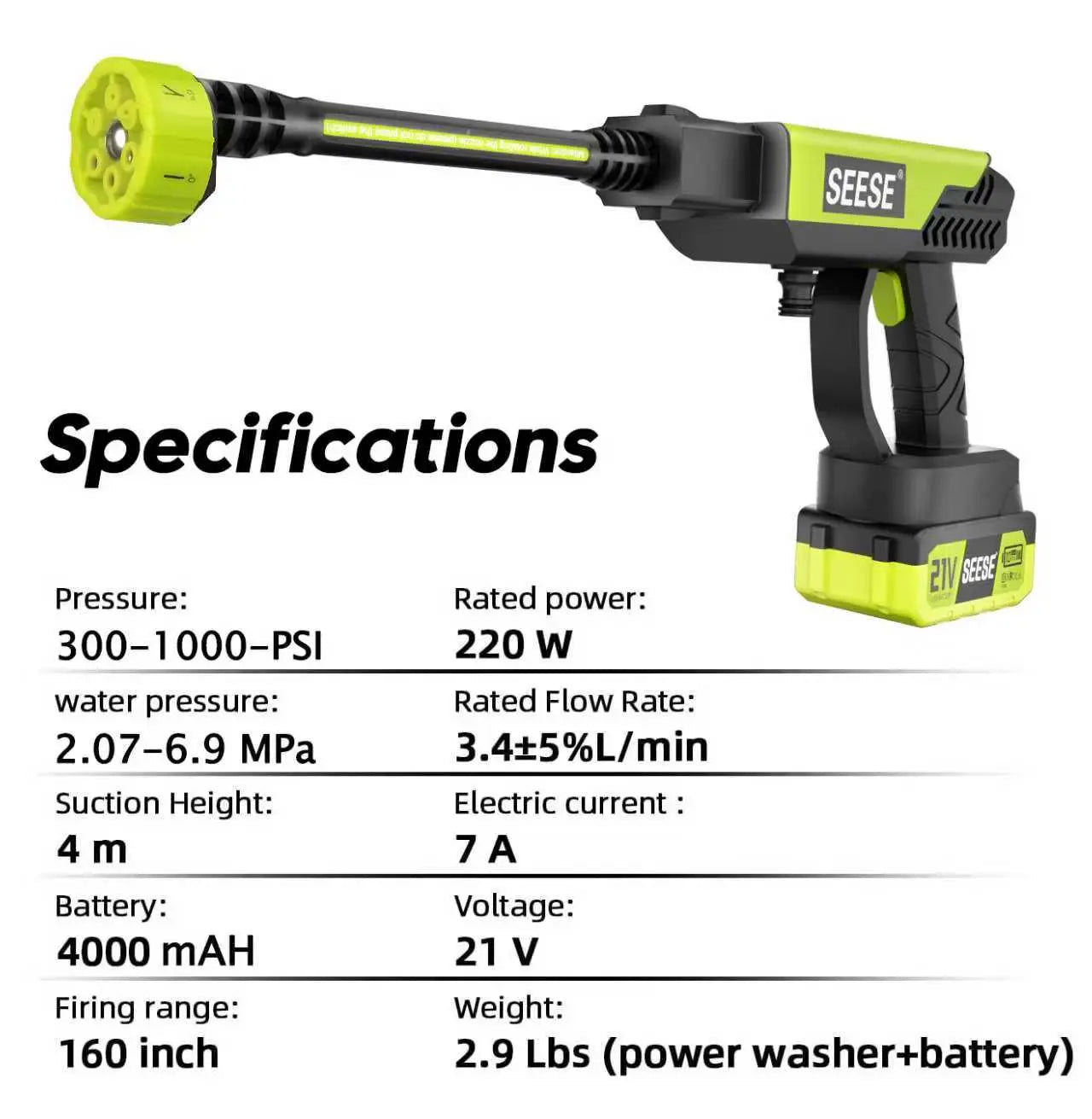 Seese Cordless Pressure Washer and Single Port Charger Base, Bottle Portable Washer - 500 PSI