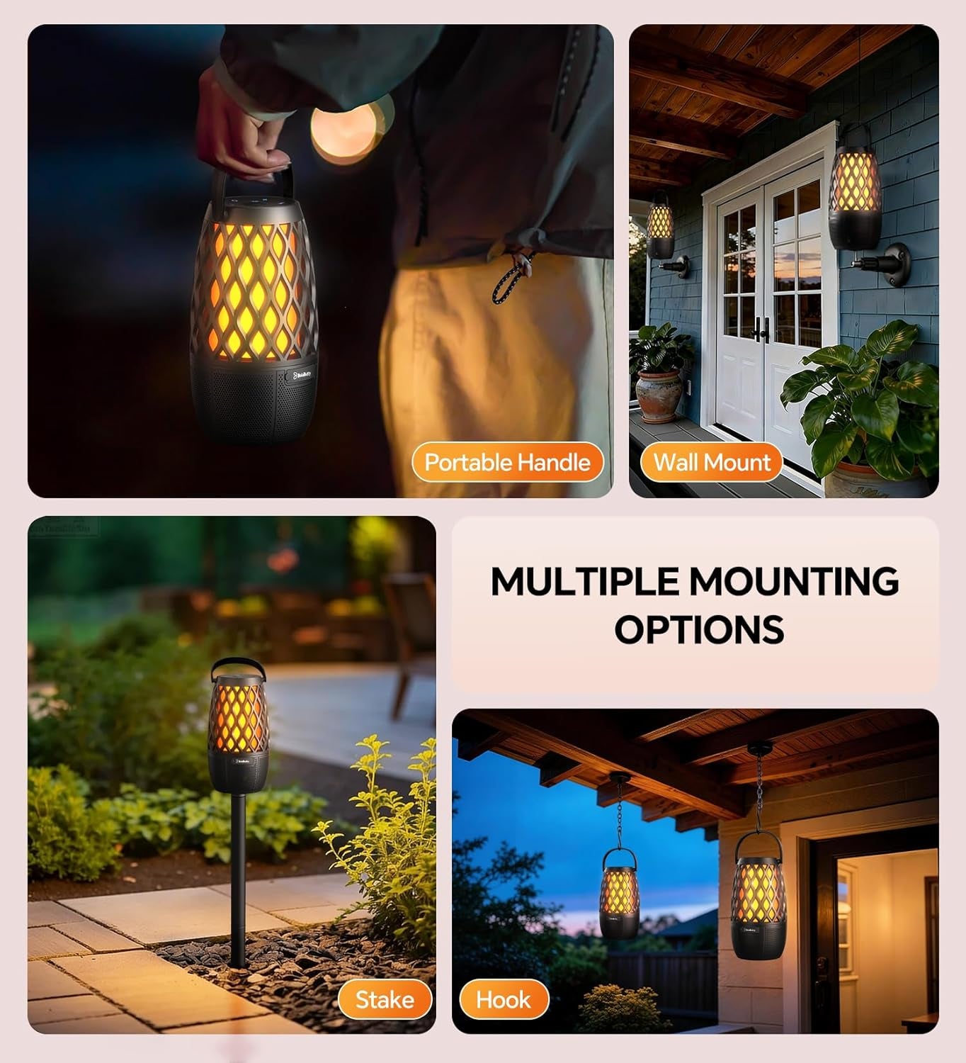 Outdoor Speakers Gifts for Men Bluetooth Speaker with Lights Multi-Sync up to 100 Speakers Auto-Pairing HD Stereo Sound Cool Stuff House Warming Gifts IPX5 Waterproof Lantern for Camp|Patio|Pool|Yard