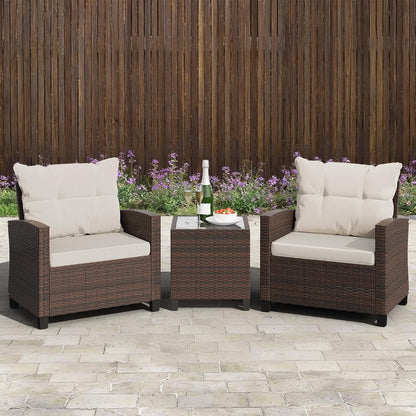 3 Pieces Patio Furniture Set, PE Rattan Wicker 3 Pcs Patio Set, Two Outdoor Chairs + Table