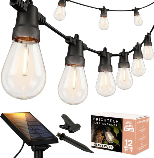 Brightech Ambience Pro Solar Outdoor String Lights — Edison Bulbs, 27ft or 48ft