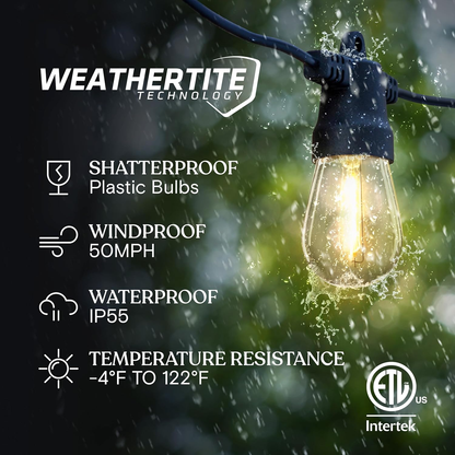 Brightech Ambience Pro Solar Outdoor String Lights — Edison Bulbs, 27ft or 48ft