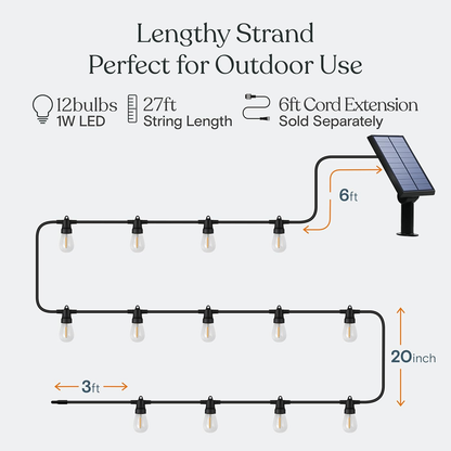 Brightech Ambience Pro Solar Outdoor String Lights — Edison Bulbs, 27ft or 48ft