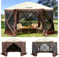 12x12 Ft Camping Gazebo Screen Tent — Brown/Beige | Pop-Up Canopy with Mesh Windows & Carry Bag
