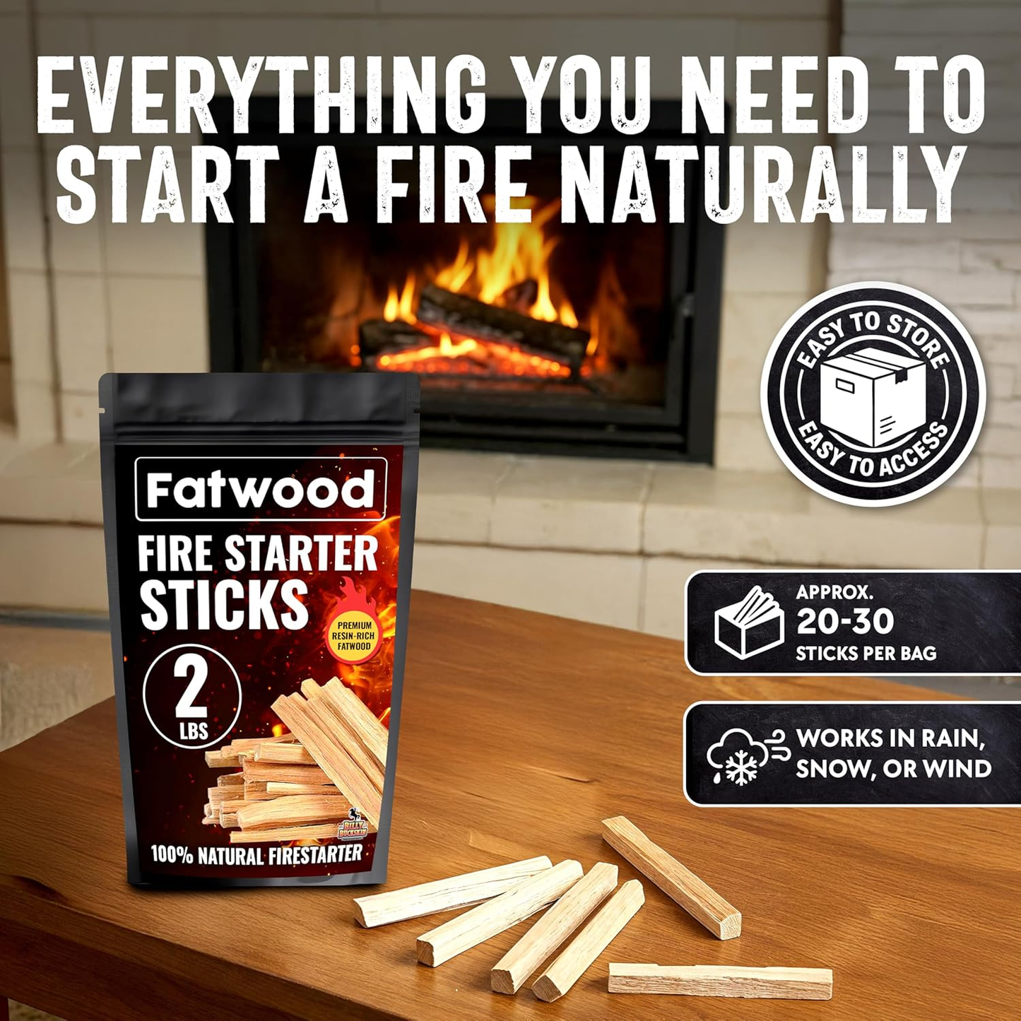 Fatwood Fire Starter Sticks — 100% Natural, Resin-Rich Kindling