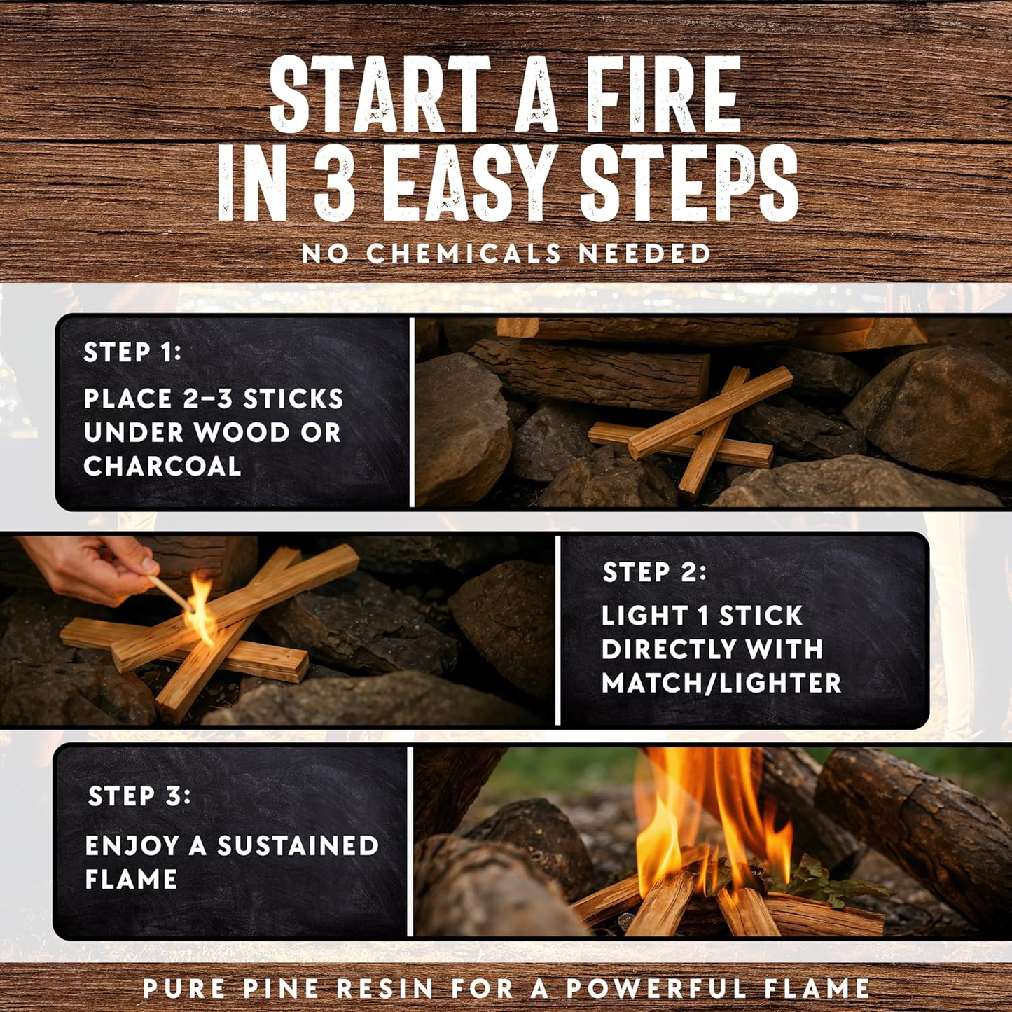Fatwood Fire Starter Sticks — 100% Natural, Resin-Rich Kindling