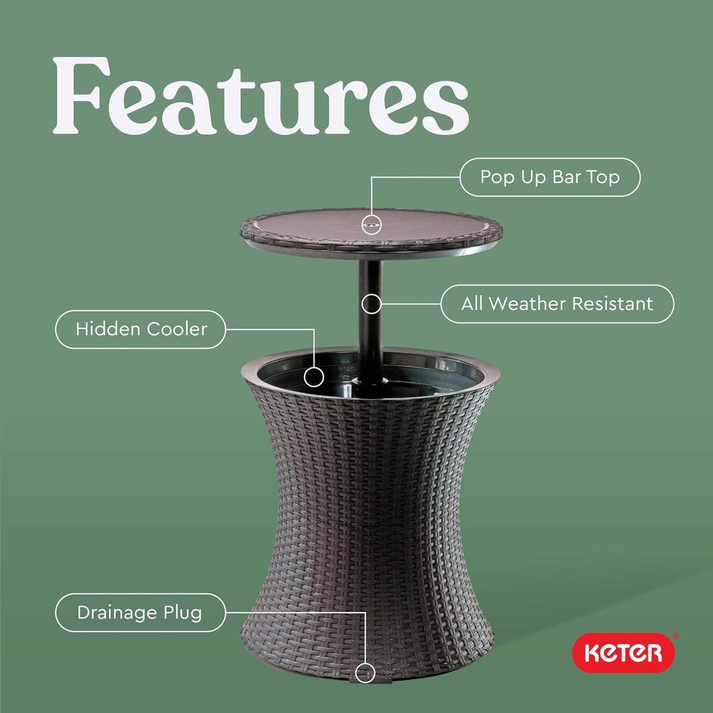 Keter Pacific Cool Bar — Outdoor Bar Table with 7.5-Gallon Hidden Cooler