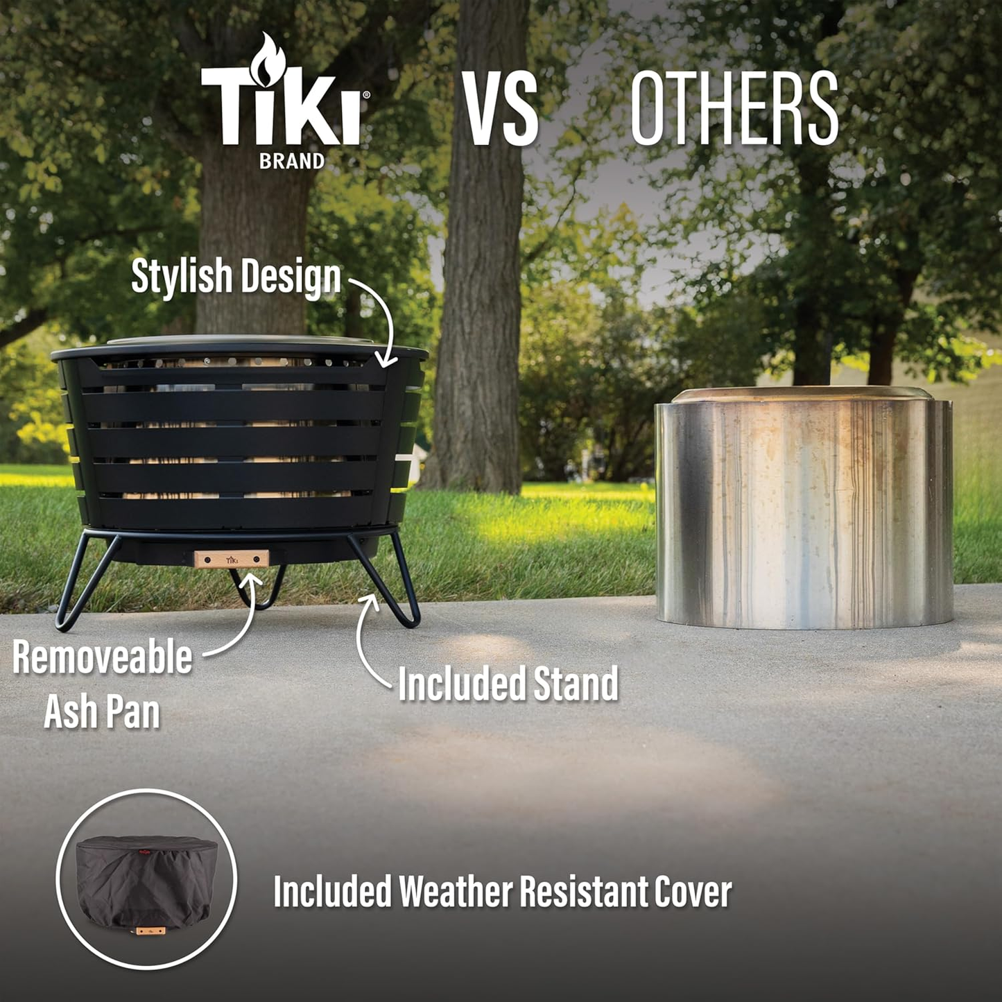 TIKI Brand Smokeless Outdoor Fire Pit — 25", Wood-Burning with Stand & Cover