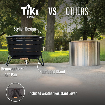 TIKI Brand Smokeless Outdoor Fire Pit — 25", Wood-Burning with Stand & Cover