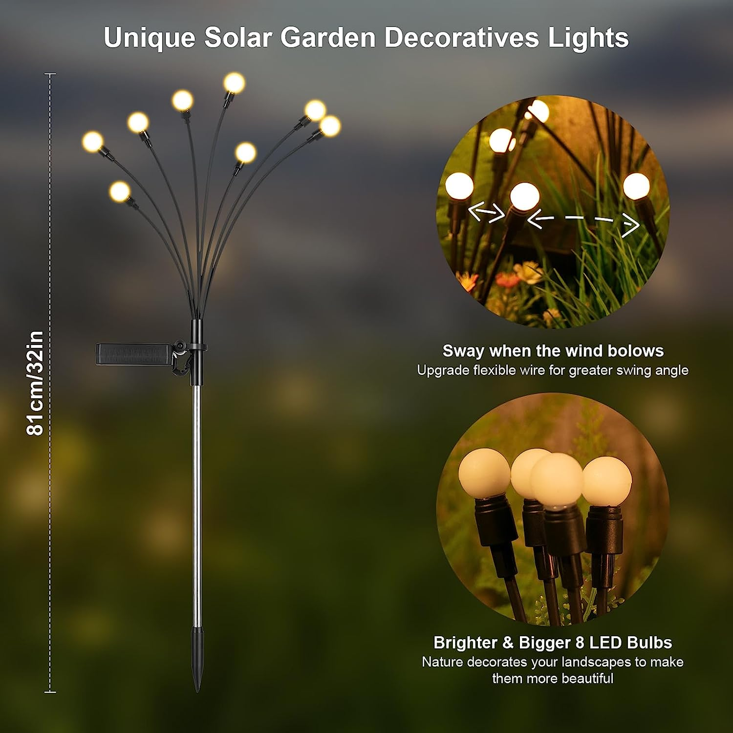 Solar Firefly Garden Lights — 32 LED Swaying Outdoor Lights, Set of 4