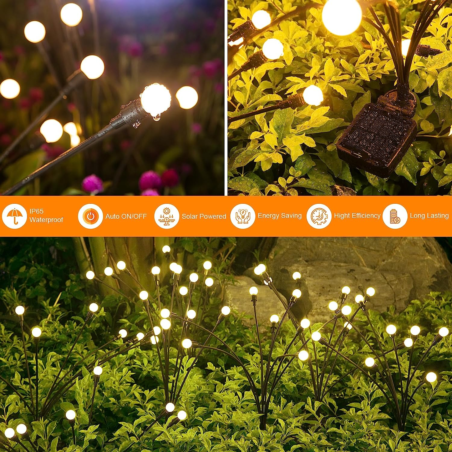 Solar Firefly Garden Lights — 32 LED Swaying Outdoor Lights, Set of 4