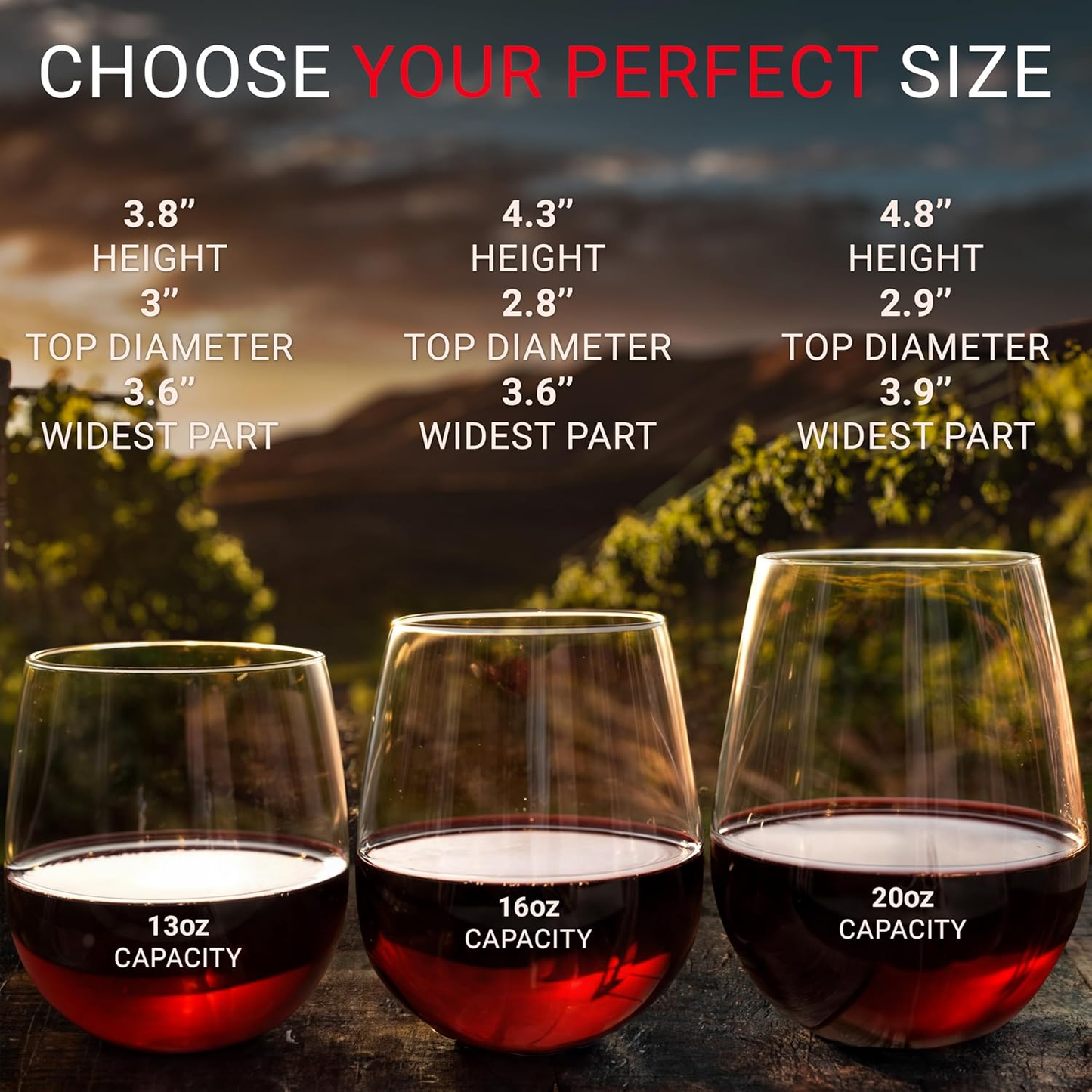 Bravario Unbreakable Stemless Wine Glasses — 16 oz | Set of 4