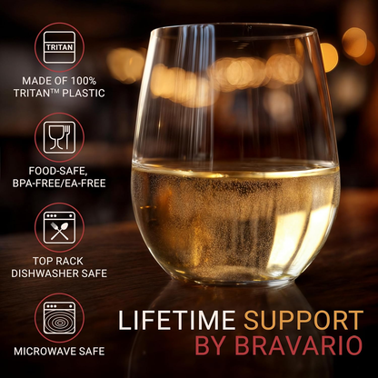 Bravario Unbreakable Stemless Wine Glasses — 16 oz | Set of 4