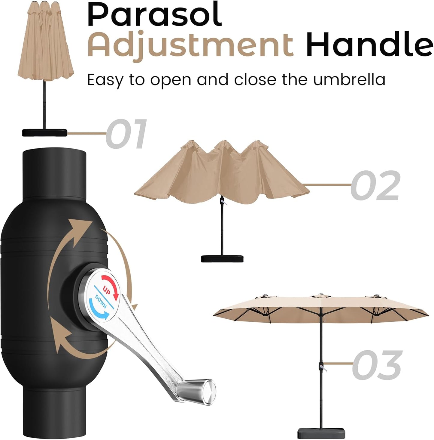 15Ft Patio Umbrella with Base, Double-Sided Rectangle Umbrella with Crank Handle