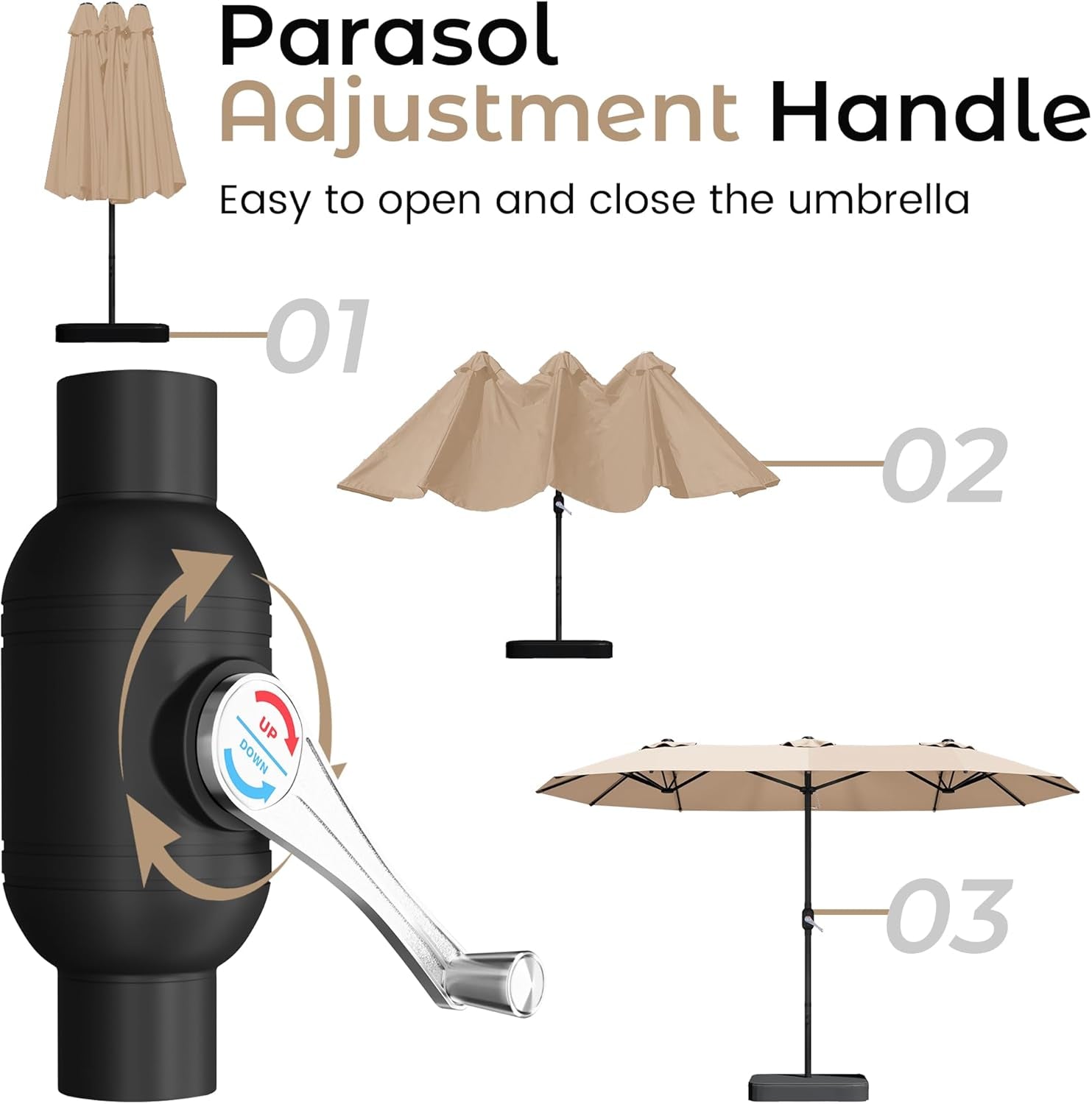 15Ft Patio Umbrella with Base, Double-Sided Rectangle Umbrella with Crank Handle