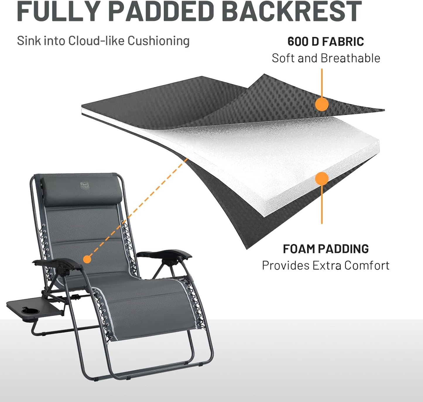 Oversized Zero Gravity Chair, 33In Wide XXL Zero Gravity Reclining Chair with Side Table, Full Padded Lounge Chair for Outdoor Camping Patio Lawn, Heavy Duty Supports 500Lbs, Grey-1 Pack