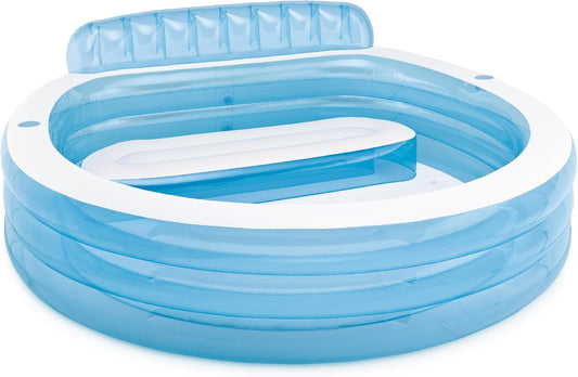 INTEX Swim Center Inflatable Family Lounge Pool: Built-In Bench – Cup Holder – 156 Gallon Capacity – 90" X 86" X 31" – Blue