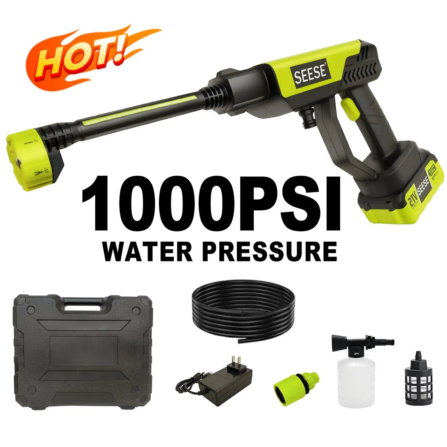 Seese Cordless Pressure Washer and Single Port Charger Base, Bottle Portable Washer - 500 PSI