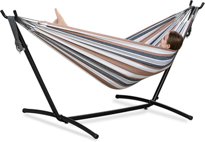 Double Hammocks with Stand for Outside, Portable Heavy-Duty Steel Frame | 2 Person 450 Lbs Capacity