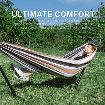 Double Hammocks with Stand for Outside, Portable Heavy-Duty Steel Frame | 2 Person 450 Lbs Capacity