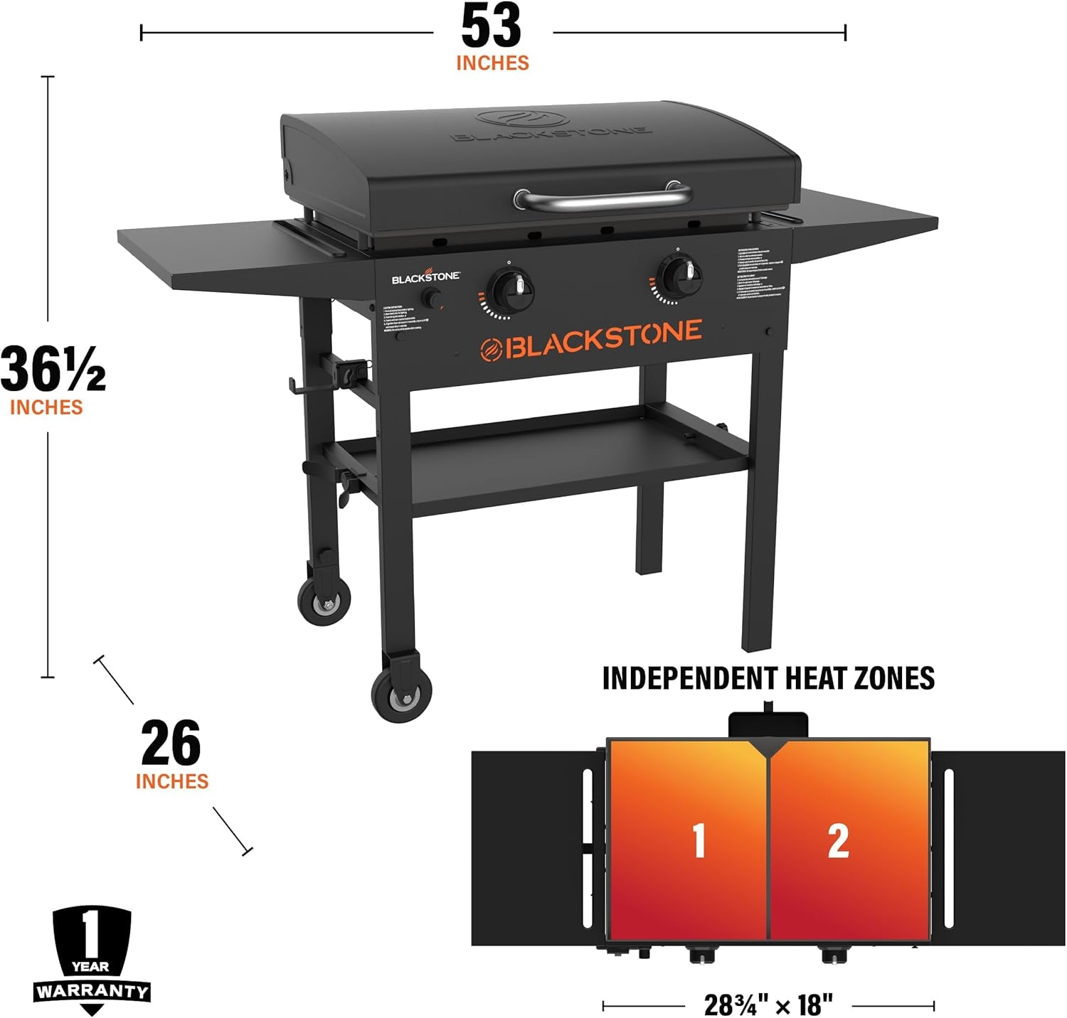 Blackstone 2450AZ 28" Omnivore Griddle with Hood Bundle | Includes 28" Griddle with Hood, Soft Cover, and Two Spatulas, Two Burner, Propane