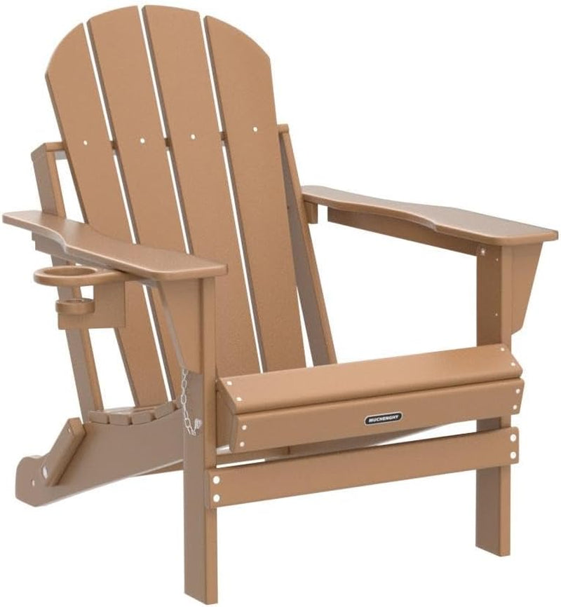 Folding Adirondack Chairs, Patio Chairs, Lawn Chairs, Outdoor Chair, Adirondack Chair Plastic, Fire Pit Chairs, Weather Resistant with Cup Holder for Deck, Backyard, Garden(Teak)