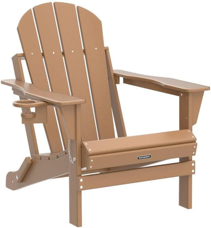 Folding Adirondack Chairs, Patio Chairs, Lawn Chairs, Outdoor Chair, Adirondack Chair Plastic, Fire Pit Chairs, Weather Resistant with Cup Holder for Deck, Backyard, Garden(Teak)