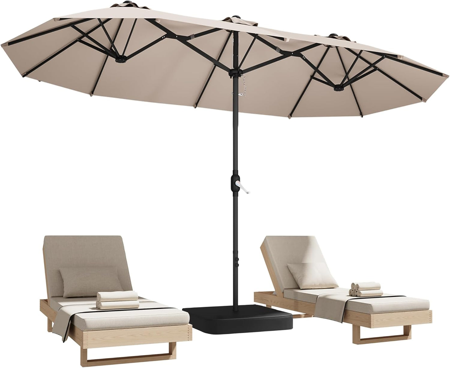 15Ft Patio Umbrella with Base, Double-Sided Rectangle Umbrella with Crank Handle