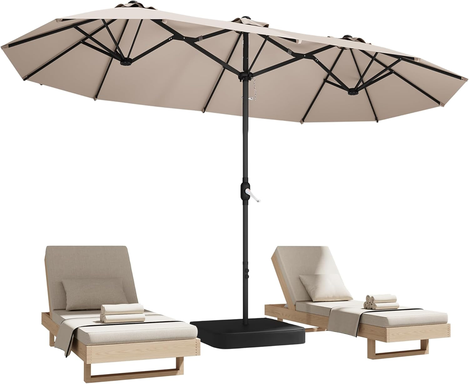 15Ft Patio Umbrella with Base, Double-Sided Rectangle Umbrella with Crank Handle