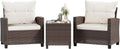 3 Pieces Patio Furniture Set, PE Rattan Wicker 3 Pcs Patio Set, Two Outdoor Chairs + Table