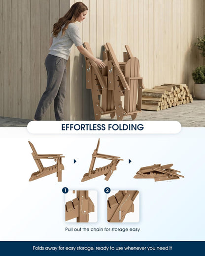 Folding Adirondack Chairs, Patio Chairs, Lawn Chairs, Outdoor Chair, Adirondack Chair Plastic, Fire Pit Chairs, Weather Resistant with Cup Holder for Deck, Backyard, Garden(Teak)