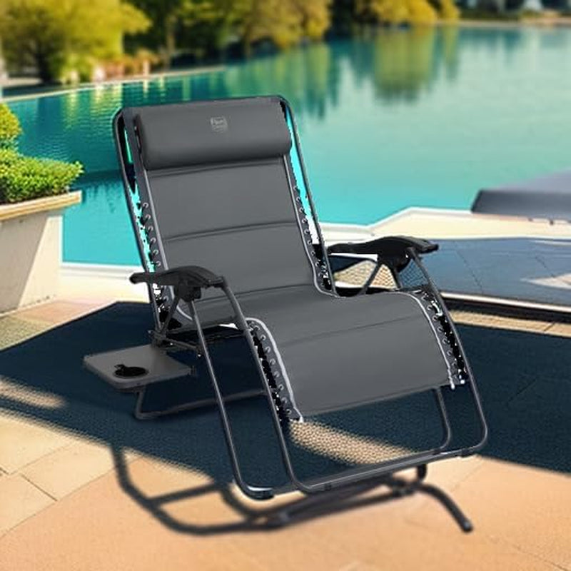 Oversized Zero Gravity Chair, 33In Wide XXL Zero Gravity Reclining Chair with Side Table, Full Padded Lounge Chair for Outdoor Camping Patio Lawn, Heavy Duty Supports 500Lbs, Grey-1 Pack