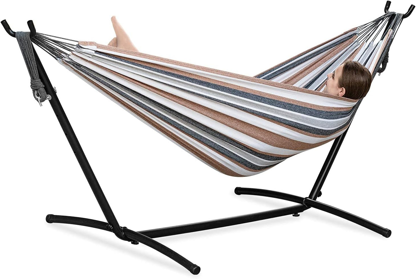 Double Hammocks with Stand for Outside, Portable Heavy-Duty Steel Frame | 2 Person 450 Lbs Capacity