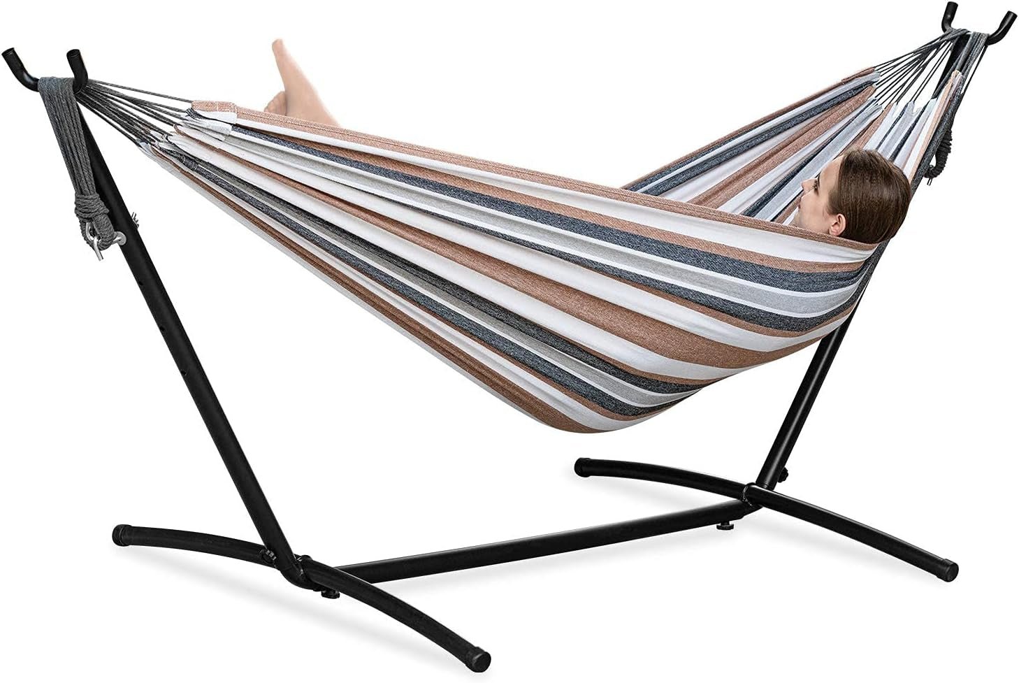 Double Hammocks with Stand for Outside, Portable Heavy-Duty Steel Frame | 2 Person 450 Lbs Capacity