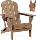 Folding Adirondack Chairs, Patio Chairs, Lawn Chairs, Outdoor Chair, Adirondack Chair Plastic, Fire Pit Chairs, Weather Resistant with Cup Holder for Deck, Backyard, Garden(Teak)