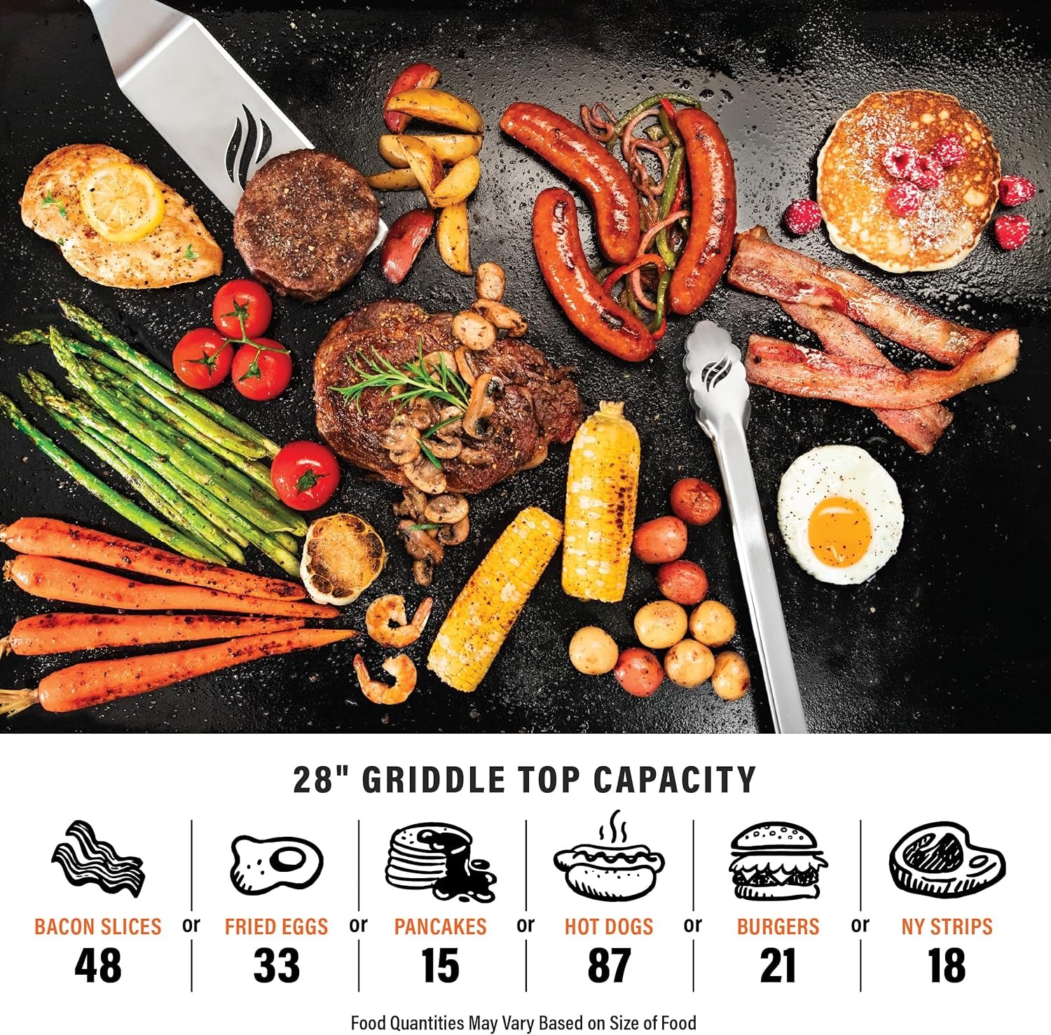 Blackstone 2450AZ 28" Omnivore Griddle with Hood Bundle | Includes 28" Griddle with Hood, Soft Cover, and Two Spatulas, Two Burner, Propane