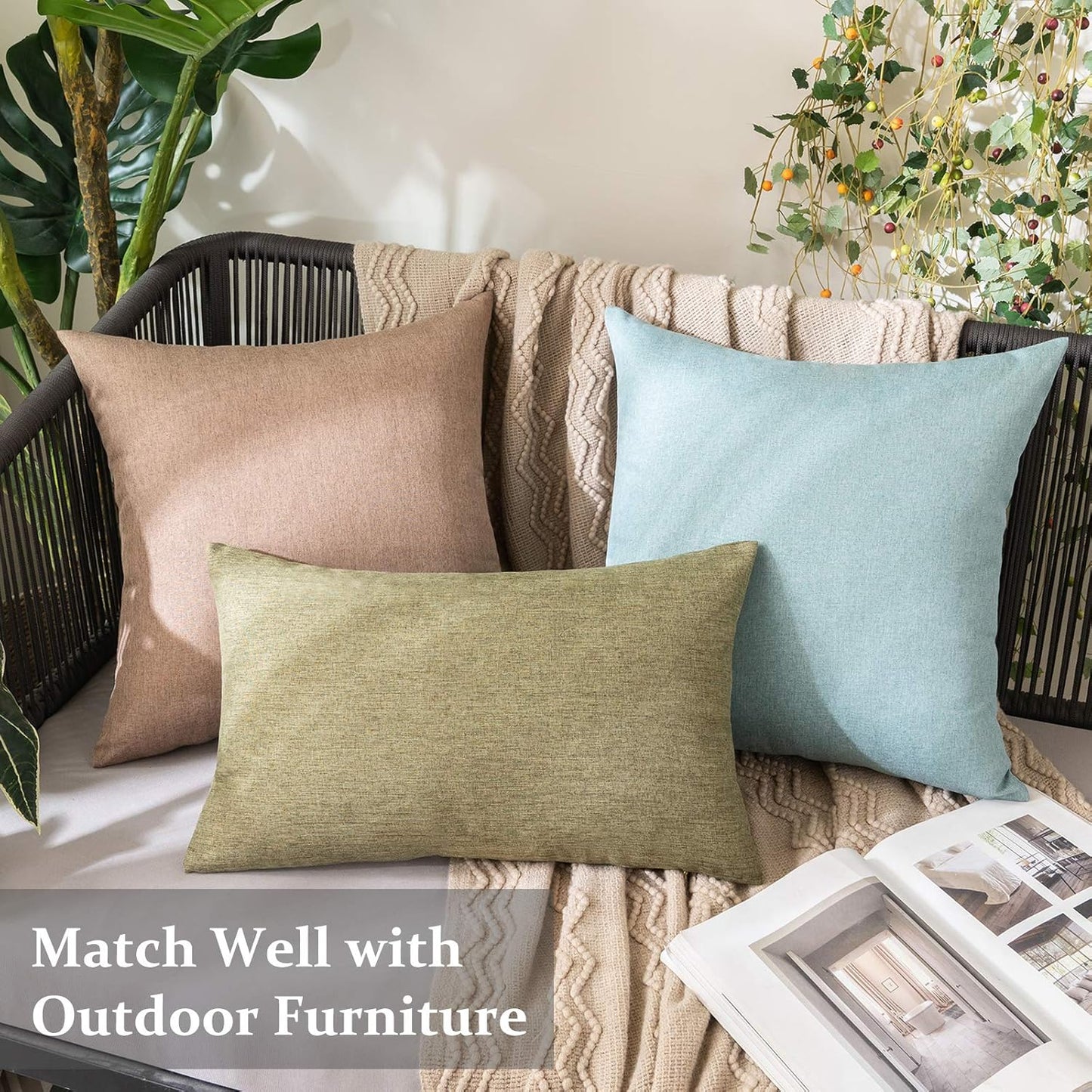 Decorative Outdoor Solid Waterproof Throw Pillow Covers- 2 Pack