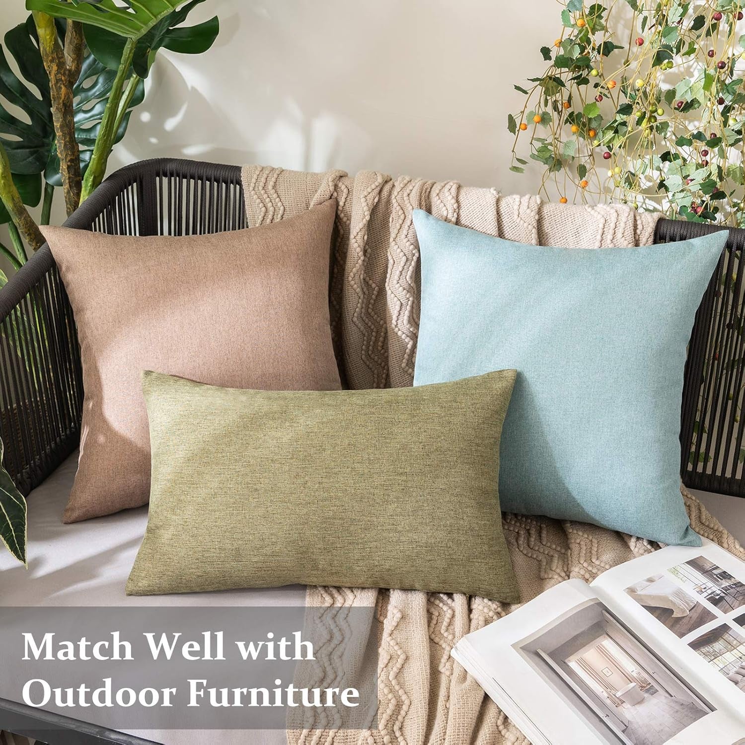 Decorative Outdoor Solid Waterproof Throw Pillow Covers- 2 Pack
