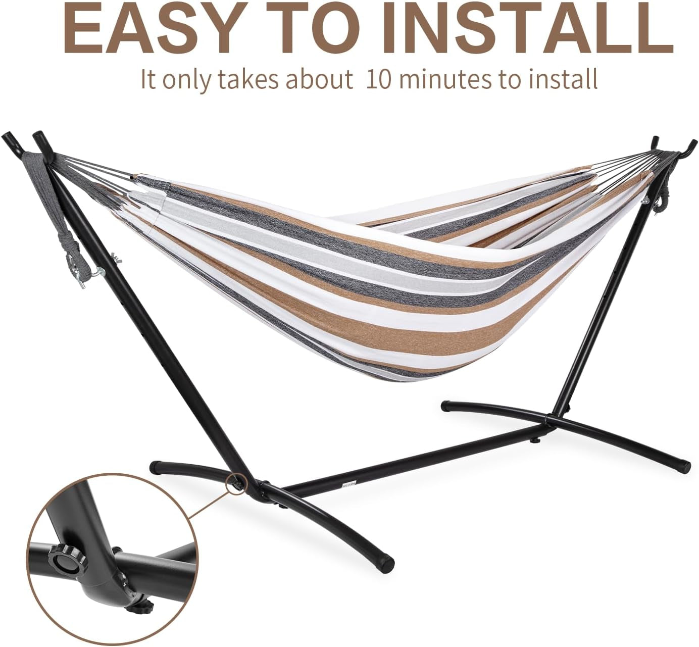 Double Hammocks with Stand for Outside, Portable Heavy-Duty Steel Frame | 2 Person 450 Lbs Capacity