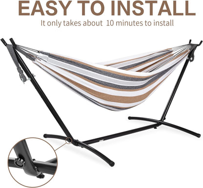 Double Hammocks with Stand for Outside, Portable Heavy-Duty Steel Frame | 2 Person 450 Lbs Capacity